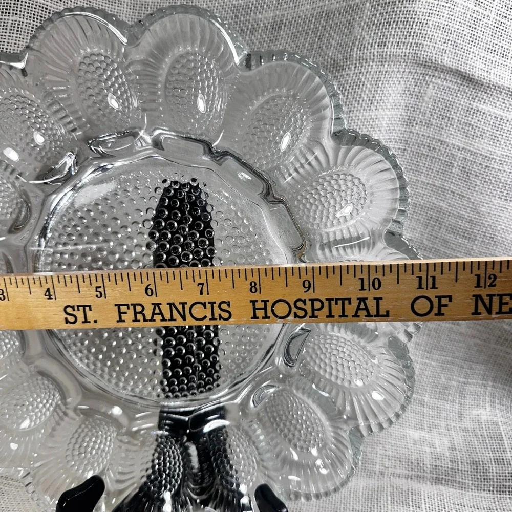 Vintage Clear Hobnail Glass Deviled Egg Platter Scalloped 15 Slot Server 11 Inch